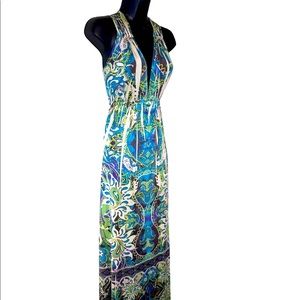 ONE WORLD BOHO SUNDRESS WOMEN’S SIZE LARGE GREEN AND BLUE V-NECK SLEEVELESS